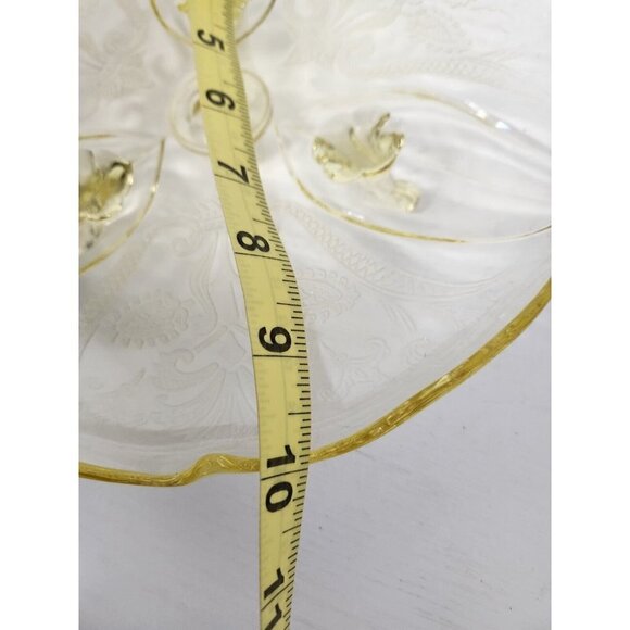VTG Lancaster Landrum Pattern Yellow Depression Glass Cake Plate Footed Stand - Picture 9 of 10